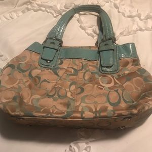 Coach purse, great condition, blue and tan pattern